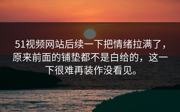 51视频网站后续一下把情绪拉满了，原来前面的铺垫都不是白给的，这一下很难再装作没看见。